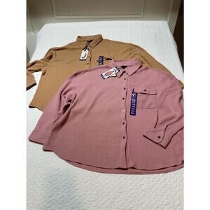 Set of 2 WOMEN’S BUFFALO JEANS WAFFLE LONG SLEEVE BUTTON UP BLOUSES/ Size XL